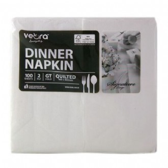 Veora Everyday Quilted Dinner Napkin 2 Ply White GT Fold